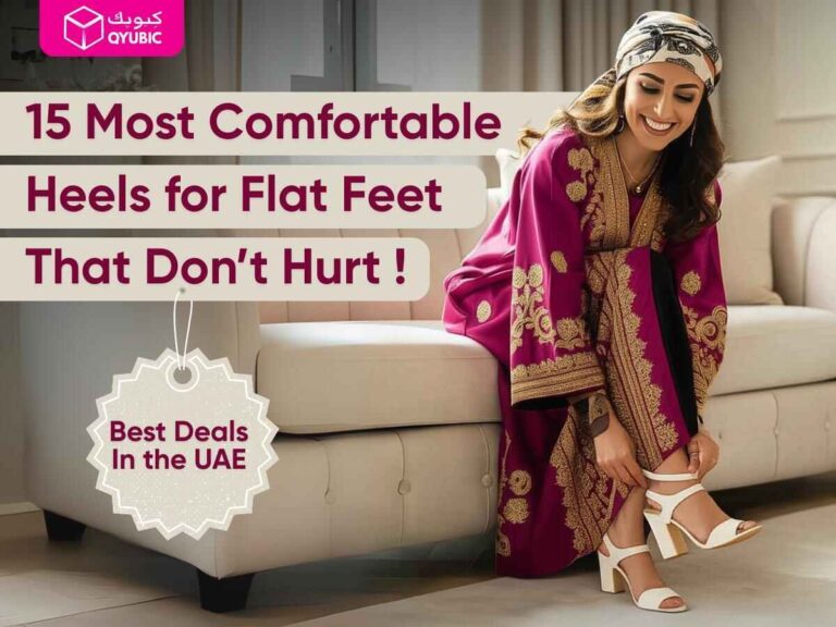 A woman happily wearing her heeled sandals with an overlay text "15 most comfortable Heels for flat feet That Don't hurt "