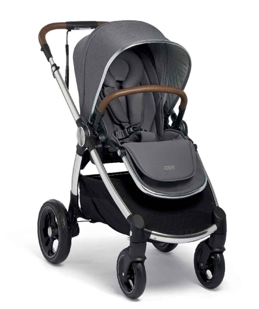 Ocarro Pushchair by Mamas & Papas in Shadow Grey, all-terrain stroller with dual suspension, puncture-proof tyres and luxury quilted fabric for smooth rides