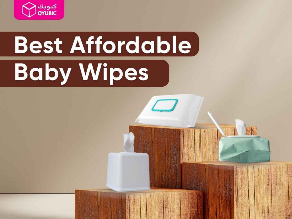 Assortment of affordable baby wipes packs on wooden blocks – baby care bundles