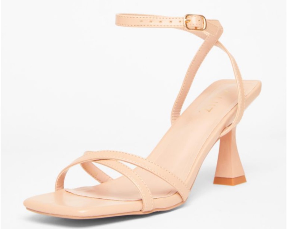 Nude faux‑leather strappy heels with an open toe and an 8 cm flared heel.