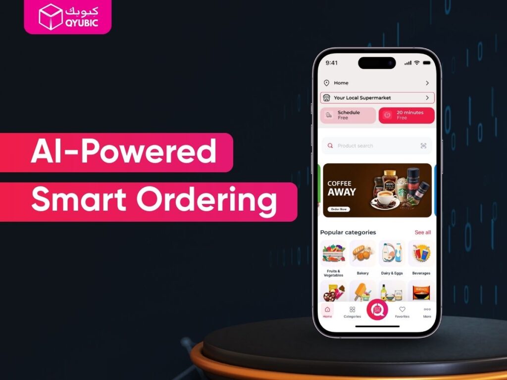 AI-powered smart ordering on Qarrib app – best grocery delivery service for fast grocery delivery and online grocery shopping.