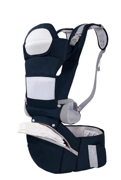 XICEN 6-in-1 ergonomic wrap and hip-seat baby carrier in cotton blend with foam-padded waistband, wide hip seat, abdominal pad, and extra-long wrap fabric
