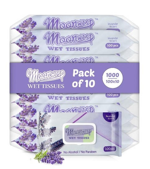 Moonwisp hypoallergenic lavender-scented wet wipes, 10 travel-size packs
