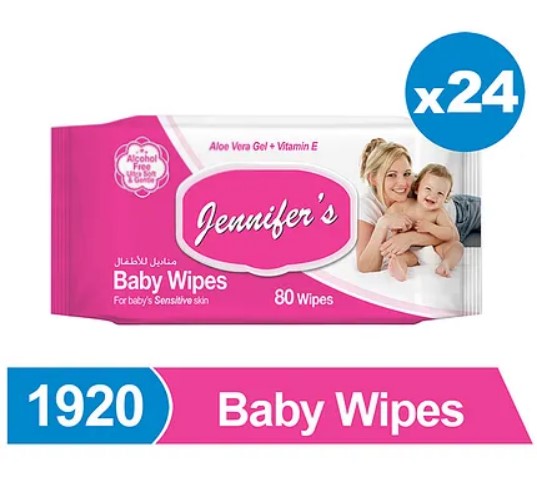Jennifer’s hypoallergenic baby wipes 24-pack enriched with aloe vera & vitamin E
