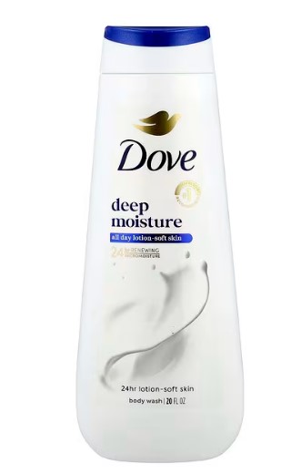 Dove Deep Moisture Body Wash bottle, 591 mL, a popular hydrating body wash in the UAE. Featuring 24-Hour Renewing MicroMoisture™ Technology, this pH-balanced, sulfate and paraben free body wash deeply nourishes and leaves skin soft and smooth with a classic Dove scent, suitable for both face and body