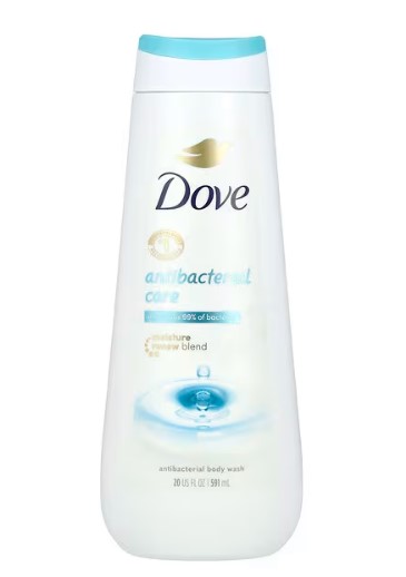 Dove Antibacterial Care Body Wash bottle, 591 mL, a reliable antibacterial body wash for men and women in the UAE. Clinically proven to kill 99% of bacteria while featuring Moisture Renew Blend™ to prevent dryness, this dermatologist-recommended body wash provides everyday freshness and hydration.