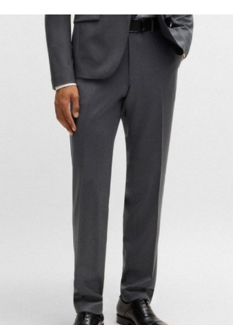 Boss H-Lenon Regular Fit Trousers – Dark Grey: A dark grey regular-fit pair of Formal Trousers for Men made from 100% virgin wool, providing natural temperature regulation and a tailored look.