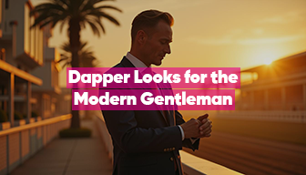 A modern gentleman dressed in a stylish suit, perfect for the Dubai World Cup horse race.