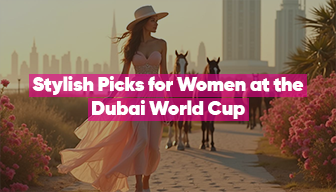 A woman wearing a chic dress at the Dubai World Cup, embodying the best of race-day fashion.