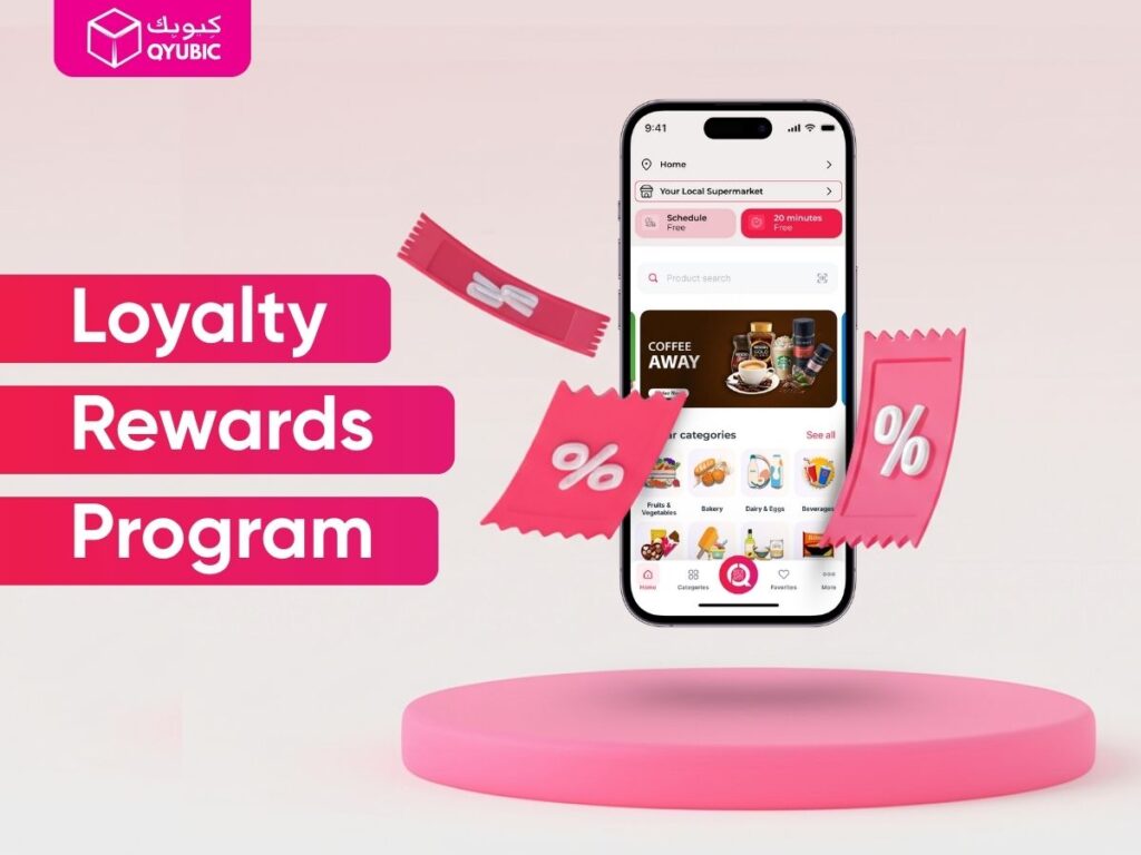 Qarrib grocery delivery app with loyalty rewards program – best grocery delivery service offering free grocery delivery and discounts.