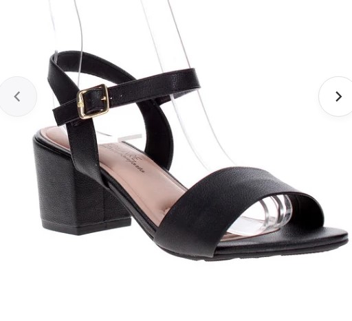 Black mid block office heeled sandal with minimalist front strap and adjustable ankle strap – comfortable heels for work