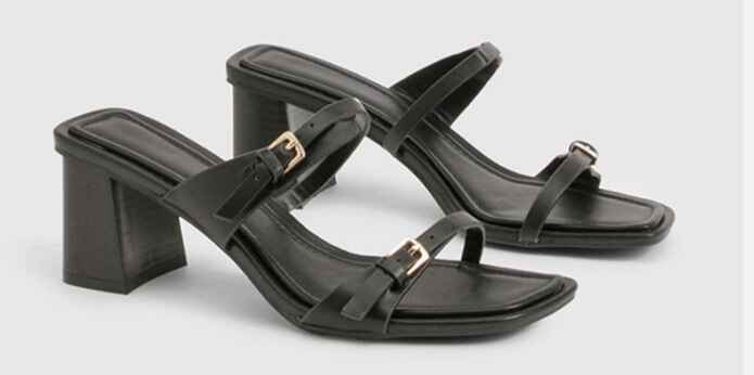 Black mid block office heel sandal with double buckle straps – black heeled sandals and comfortable heels for work