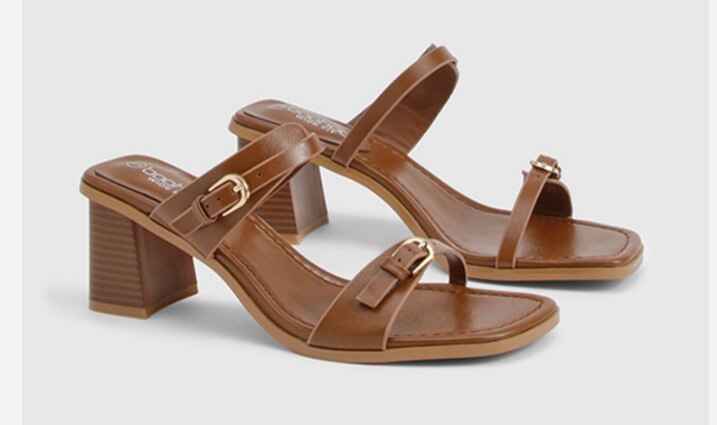 Tan wide-fit stacked block heel office sandal with dual adjustable straps – low heel sandals for wide feet