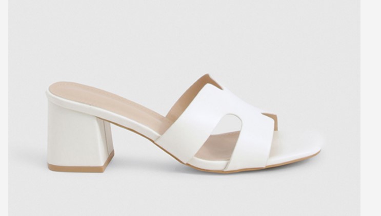 Cream low block office heeled sandal with wide cut-out strap – comfortable heeled sandals for women