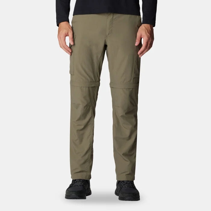 Columbia Men's Silver Ridge Convertible Pants in grey, featuring zip-off legs, Omni-Wick, and UPF 50, designed for versatile wear in Dubai's varied climate. Ideal for men looking for travel cargo pants, convertible cargo trousers for men, or best cargo pants for hiking.