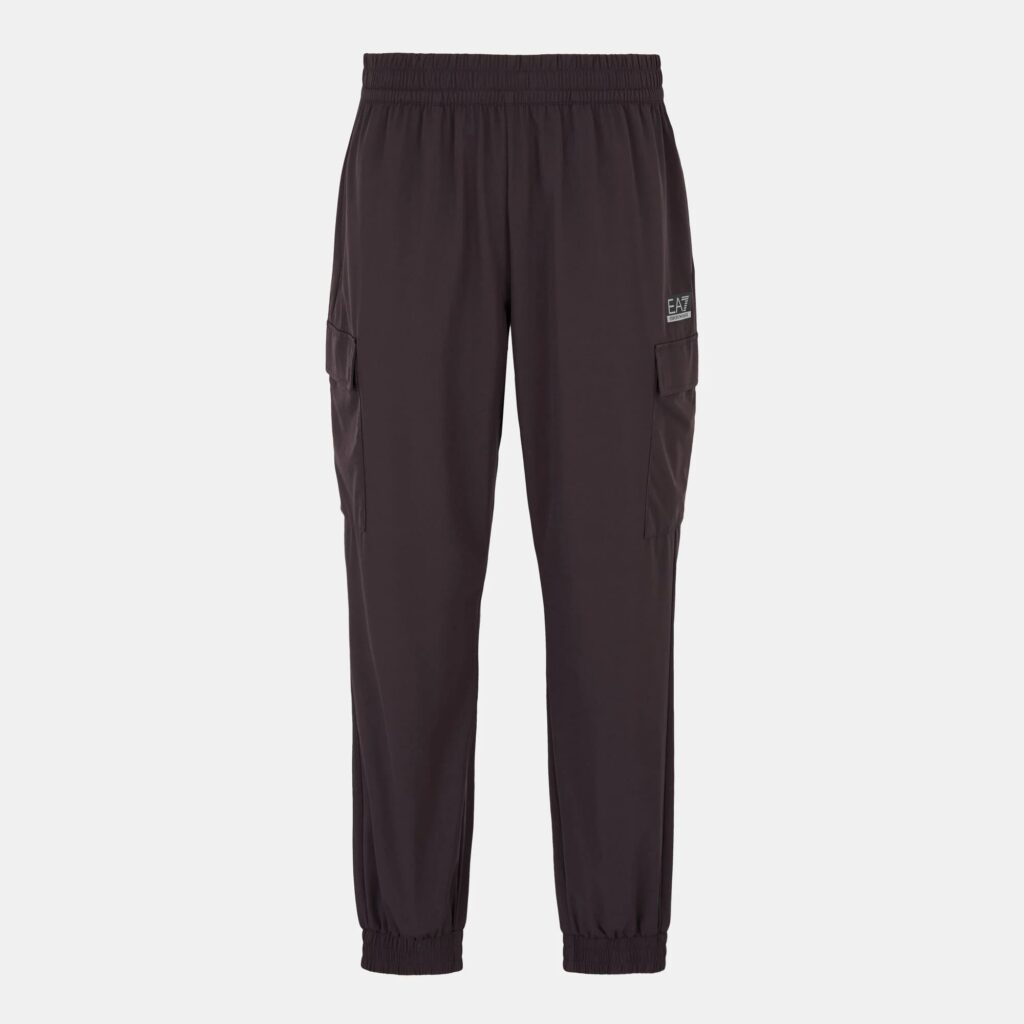 EA7 Emporio Armani Men's Ventus 7 Training Cargo Joggers in black, featuring Ventus7 technology and stretch fabric. Ideal for men seeking stylish cargo jogger pants or comfortable streetwear cargo pants for active days in Dubai.
