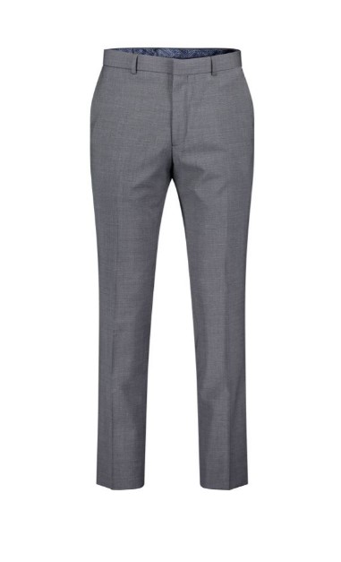 Ted Baker Panama Slim Fit Suit Trousers – Grey: A pair of mid-grey slim-fit wool-blend Formal Trousers for Men with a subtle woven pattern, ideal for keeping cool and maintaining a sharp look.