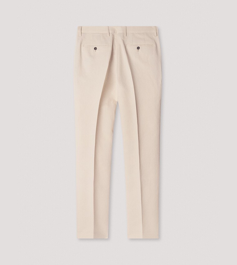 Hackett Cotton‑Linen Formal Trousers – Off‑White: A sleek, off-white slim-fit cotton-linen blend pair of Formal Trousers for Men, designed to be airy and light for hot climates.
