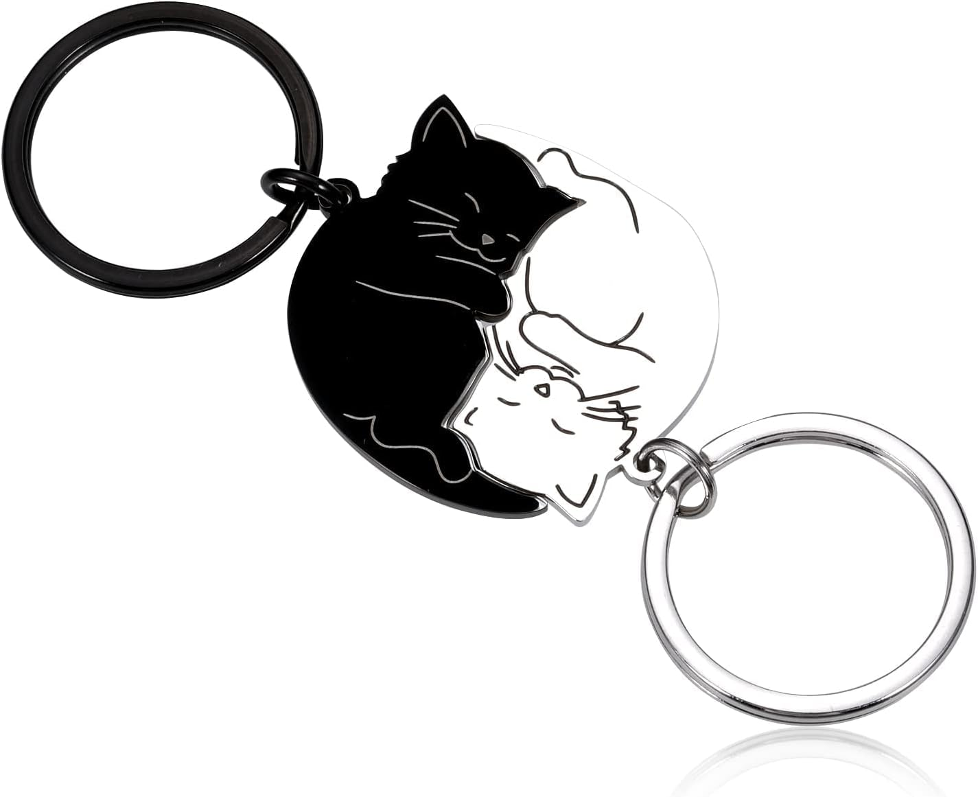 Yin-yang style black and white cat keychains symbolising harmony and love, an adorable Valentine’s Day gift for him or her.