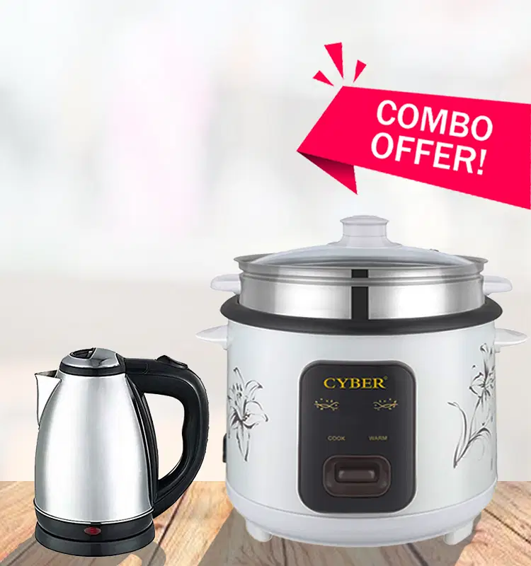 Cyber 1.8 Ltr Rice Cooker with Electric Kettle Combo – Simple and Handy