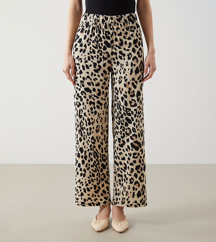 LC Waikiki Patterned Elastic Waist Wide Leg Trousers