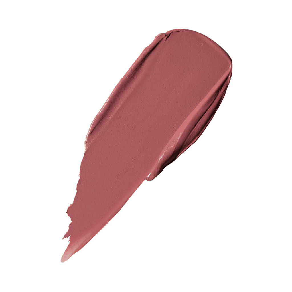 A warm mauve-pink lipstick with a silky matte finish, perfect for everyday lip makeup on medium to tan skin tones. This longwear lipstick blends beautifully with warm undertones, offering a natural yet polished look with rich pigment and a creamy texture.
