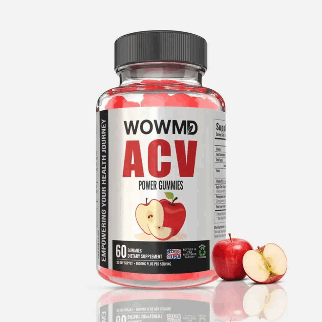 A bottle of WOWMD ACV Power Gummies, one of the best apple cider vinegar gummies for weight loss and digestion for adults in the UAE.

