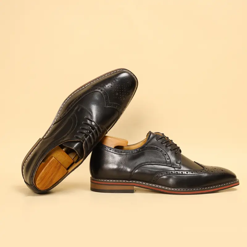 Classic black dress shoes designed to complement men’s outfits at the Dubai Horse World Cup.