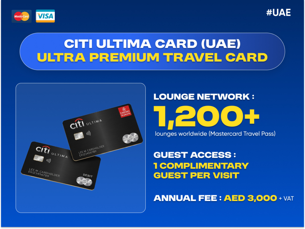 Citi Ultima Mastercard ultra premium credit card in UAE providing airport lounge access to 1200+ lounges with complimentary guest entry.