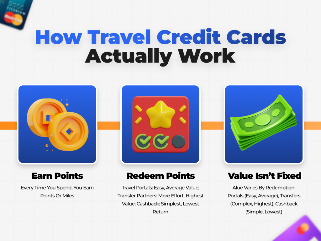 How the best credit card for travel points works with earning points, redeeming rewards, and understanding value differences in travel credit cards