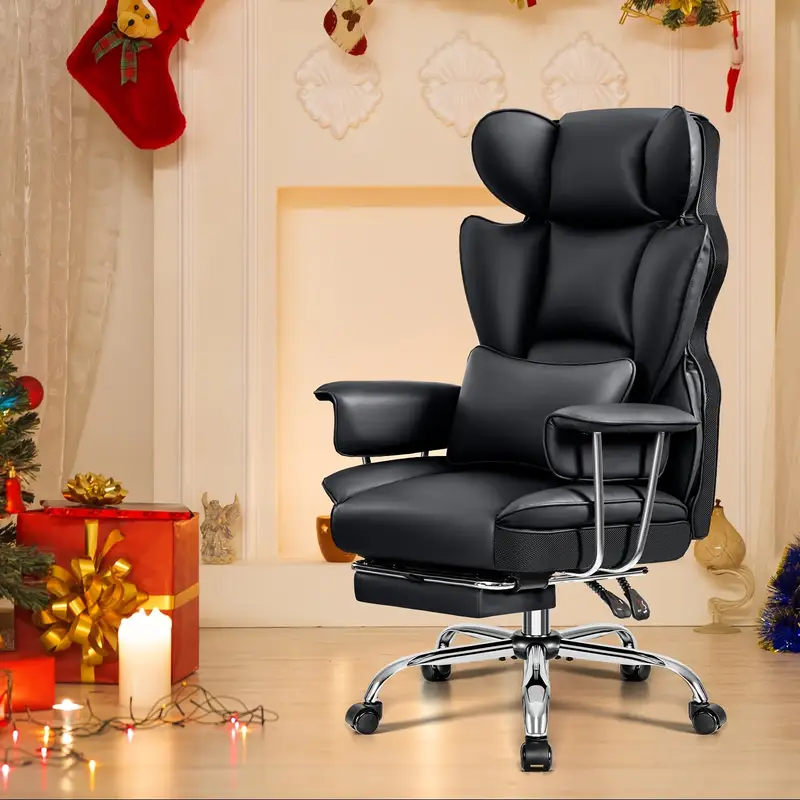 Big and Tall Executive Office Chair with Footrest, Ergonomic Reclining Chair, Leather Computer Chair with Lumbar Support