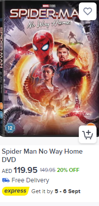 Spider-Man: No Way Home DVD in noon uae, eligible for discount 