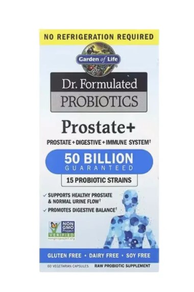 Dr. Formulated Probiotics Prostate+ 50 Billion capsules, an advanced probiotic supplement for men over 40 in the UAE. This shelf-stable formula combines 15 diverse probiotic strains for gut and immune health with clinically studied Flowens® Cranberry for prostate function and 1,000 IU Whole Food Vitamin D3. A best probiotic supplement for men focusing on digestive balance and prostate health.