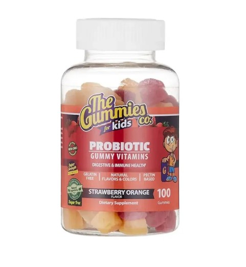 The Gummies Co. Probiotic Vitamin Kids Strawberry Orange Gummies, a fun and effective probiotic supplement for children aged 2+ in the UAE. Contains Bacillus coagulans for digestive balance, immune resilience, and nutrient absorption. These vegan, gluten-free, halal-friendly gummies are a great option for infant probiotics and probiotic supplements for children, surviving stomach acidity for optimal benefits.