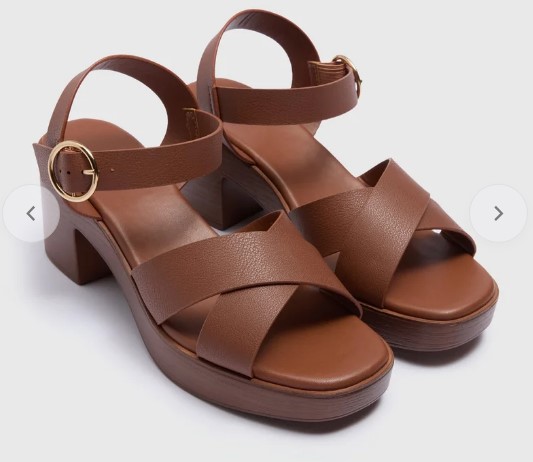 Brown clog block heel office heeled sandal with cross-strap and buckle – most comfortable designer heels for women