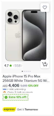 iPhone 15 Pro in noon uae, eligible for discount 